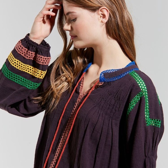 Urban Outfitters Peasant Top Blouse Tassel Medium - Picture 7 of 8